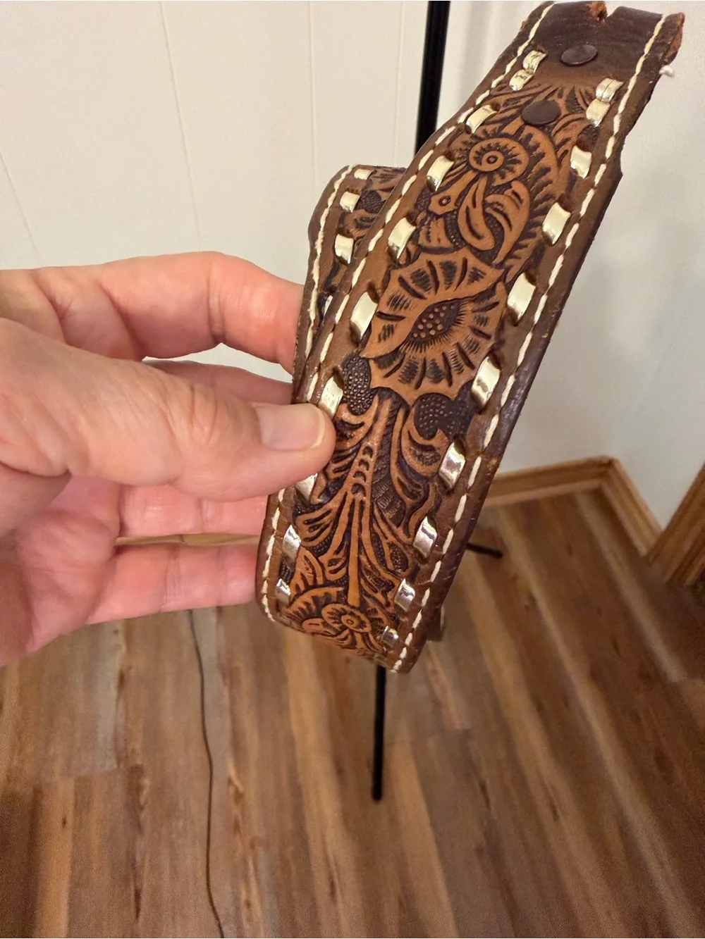 Vintage Leather Tooled Western Belt with Gold Laces.